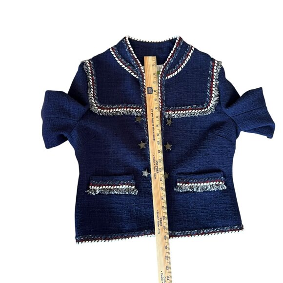 Boston Proper Navy Tweed Jacket Size 6 – Braided Trim & Star Buttons - Picture 6 of 7